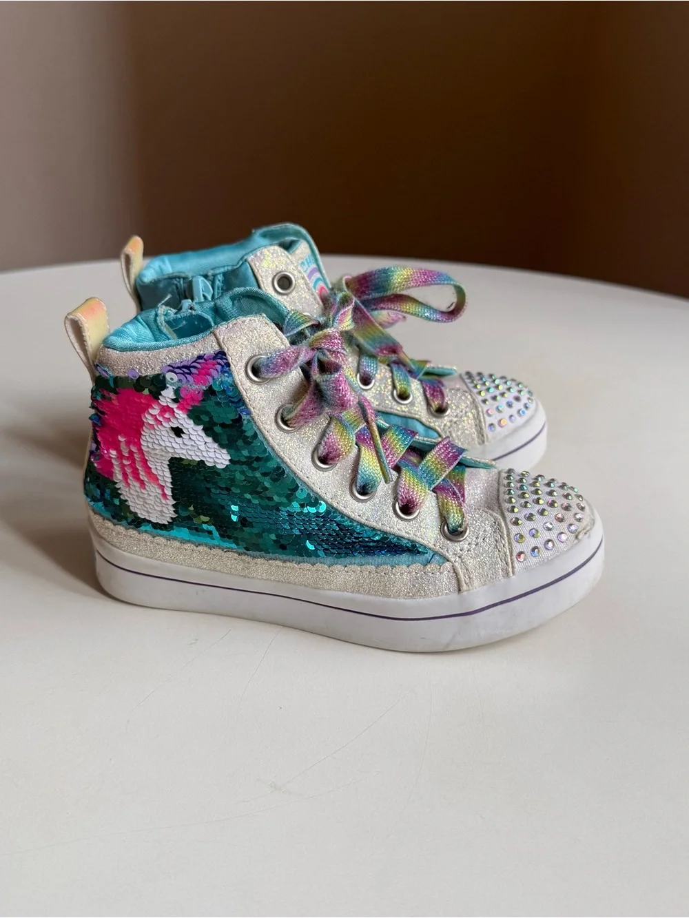 Skechers Girl's Sneakers Unicorn US 11 Sequin Rhinestones High-Top Pink Blue